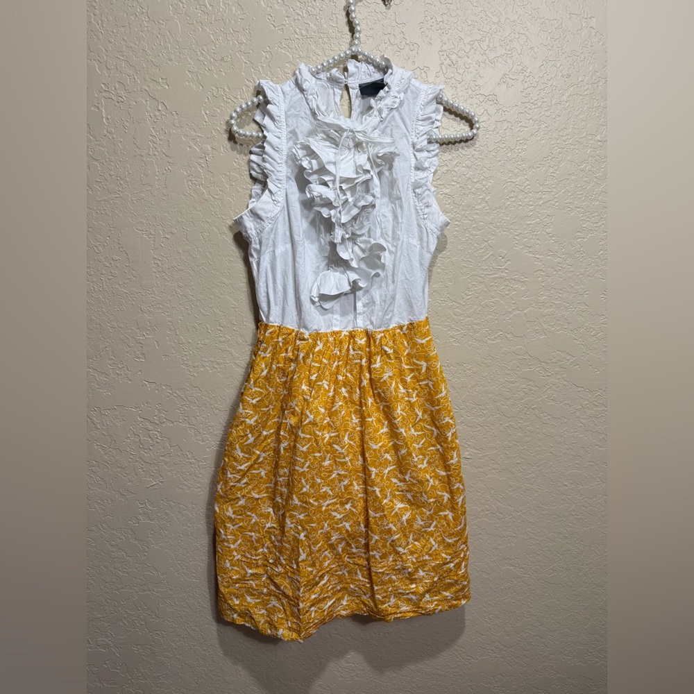 Anthropologie Girls From Savoy Bird Print "Sunny Soiree Dress"  Size 10